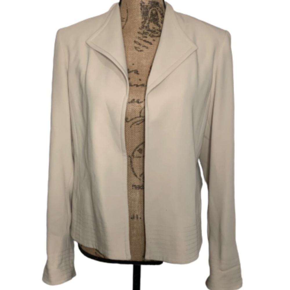 Louben Beige Open Front Wool Cashmere Blend Blazer